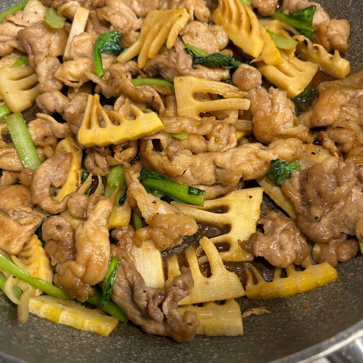 丼にしても❣️豚肉とタケノコのニンニク醤油炒め